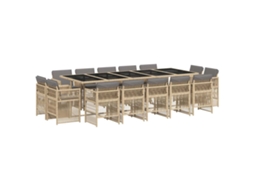 Conjunto de Jantar 15 Pcs para Jardim com Almofadões Vime Pe Bege Misturado MAISON EXCLUSIVE (15 pcs)