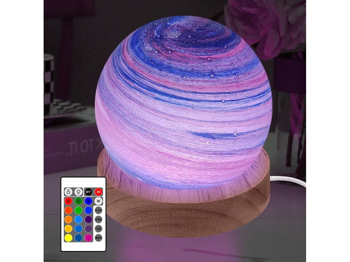 Luminária Noturna Planeta Led 3d Regulável com Cores Rgb Preta Jia BRILVIBERA