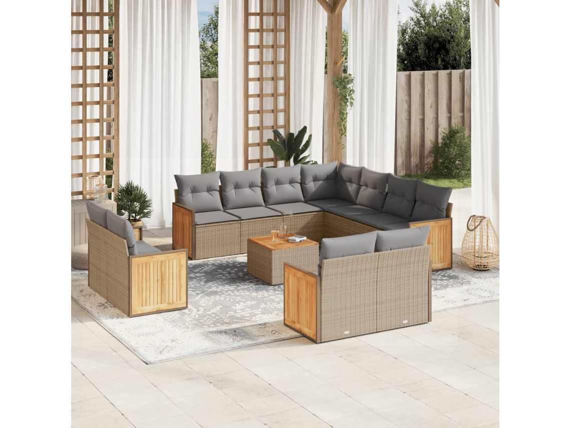 Conjunto de 12 Sofás para Jardim com Almofadões Vime Pe Bege Dkd Home Decor