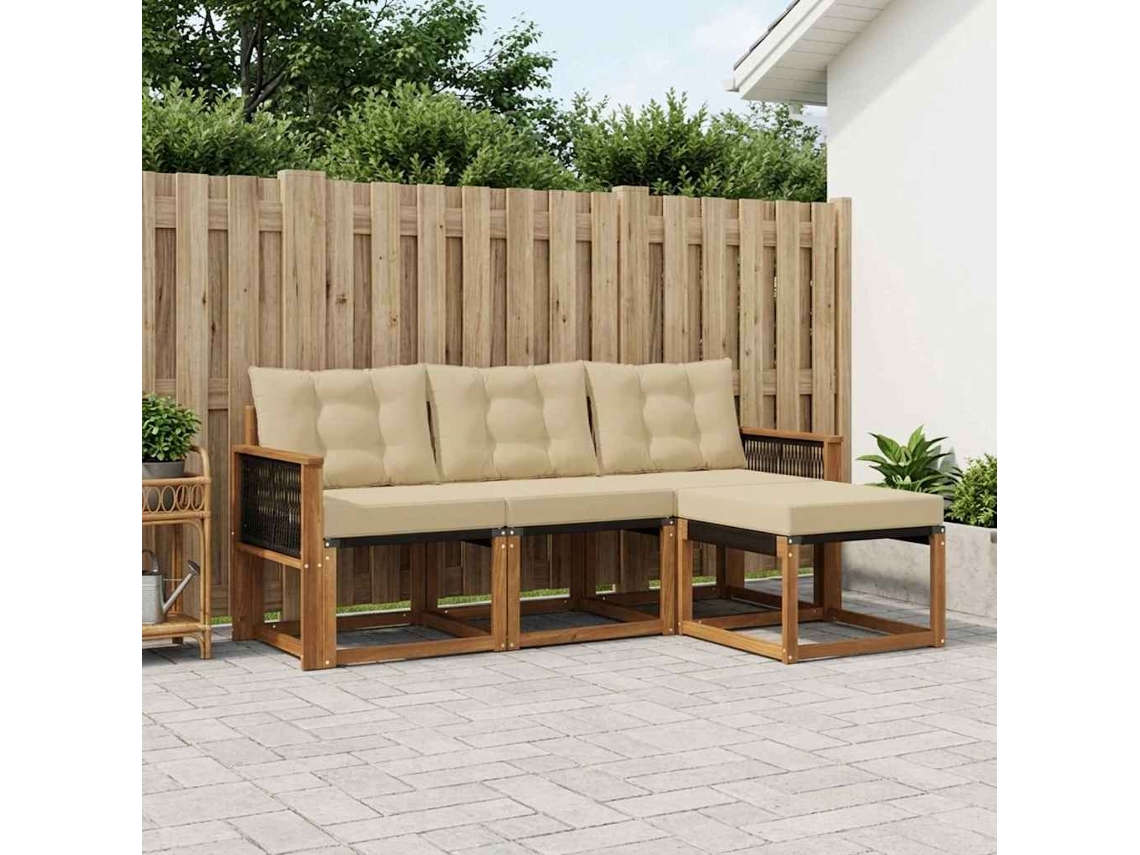 Vidaxl Conjunto De Sofás Para Exterior 4 Pcs Natural E Bege