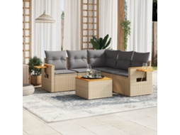 Vidaxl 6 Pcs Conjunto De Sofás P/ Jardim Com Almofadões Vime Pe Bege