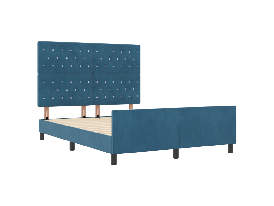 Estrutura De Cama De Veludo Com Cabeceira Vidaxl Azul Meia-noite Fabric (160x200 Cm)