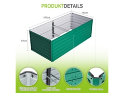 Canteiro Metálico 190x90x64cm, Amplo Leito De Jardim Com Fundo Aberto Para Drenagem Ideal, Kit Robusto Anti-ferrugem, Hortaliças E Flores, Verde
