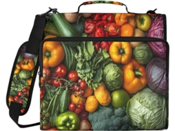 Bolsa organizadora para frutas e verduras, com 3 argolas, compartimento para laptop e tecido resistente à água.
