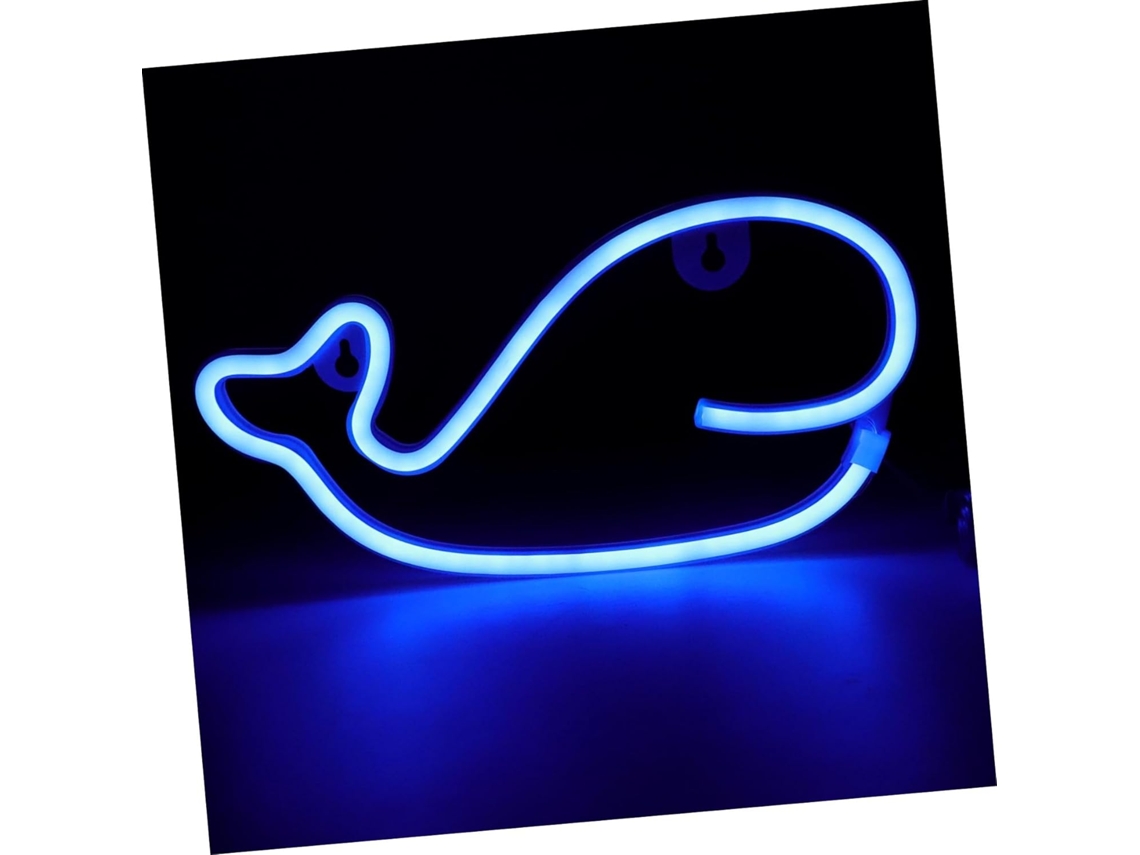 Luminária De Led Neon Em Formato De Baleia, Azul, Feita De Plástico. Alimentada Por Bateria. Dupla Função: Decoração.