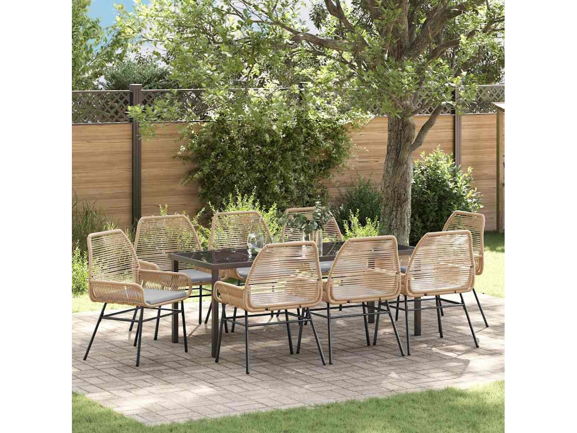 Vidaxl Conjunto De Jantar Para Jardim 9 Pcs Castanho Vime Pe