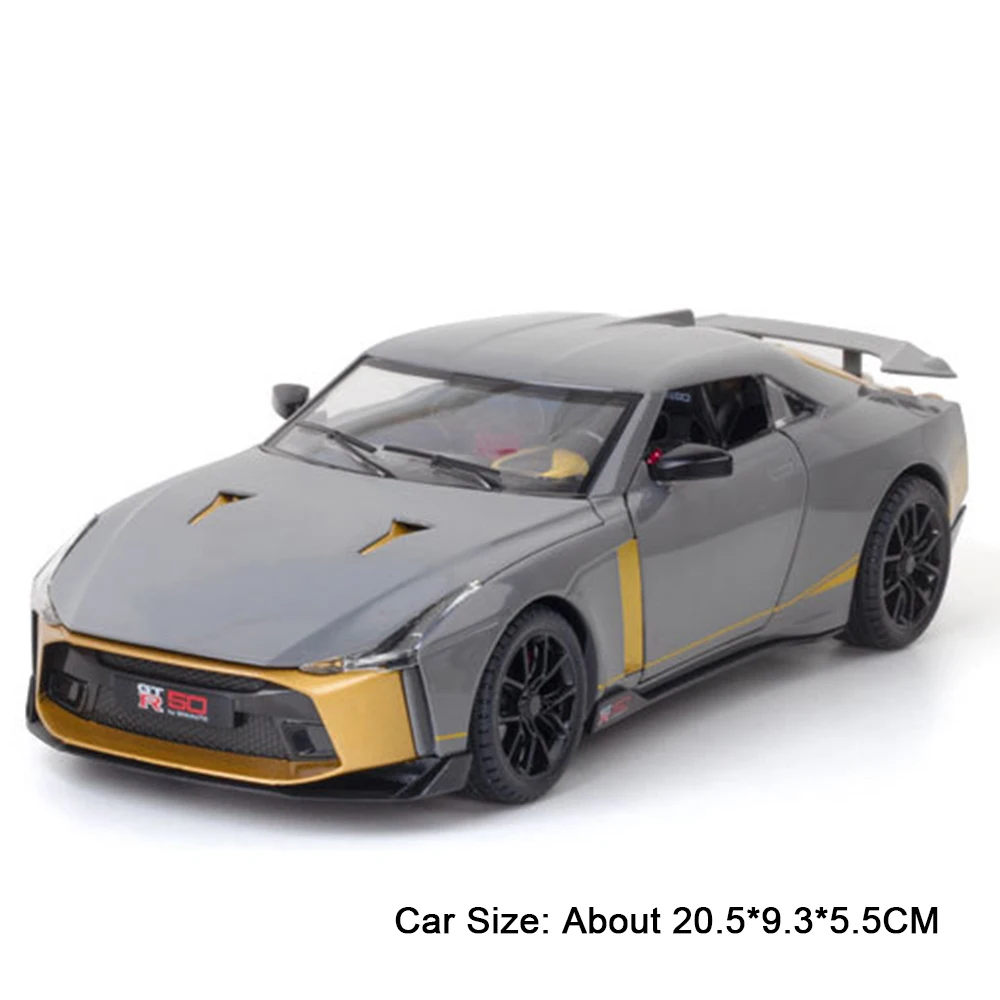 (gt-r50 Cinza) Miniatura De Carro Esportivo Em Escala 1:24, Feita De Liga Metálica, Com Portas Que Abrem E Efeitos De Som E Luz.