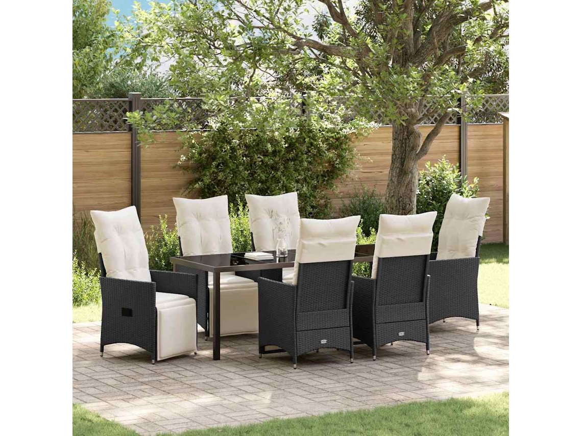 Vidaxl Conjunto De Jantar Para Jardim 7 Unid. Preto Vime Pe