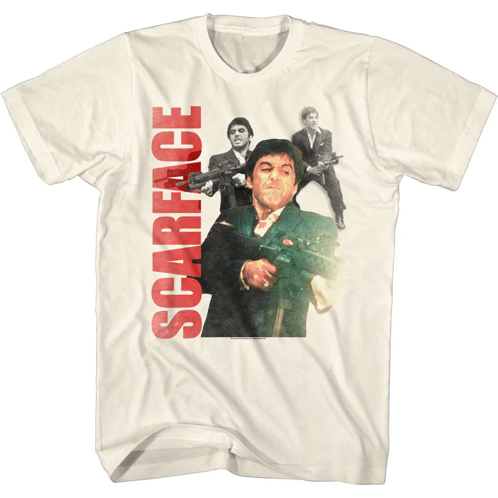 Unisex Adult T-shirt Rockinstone Scarface Movie Tony Collage Solid Natural Sizexl