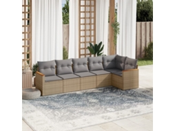 Vidaxl 6 Pcs Conjunto De Sofás P/ Jardim Com Almofadões Vime Pe Bege
