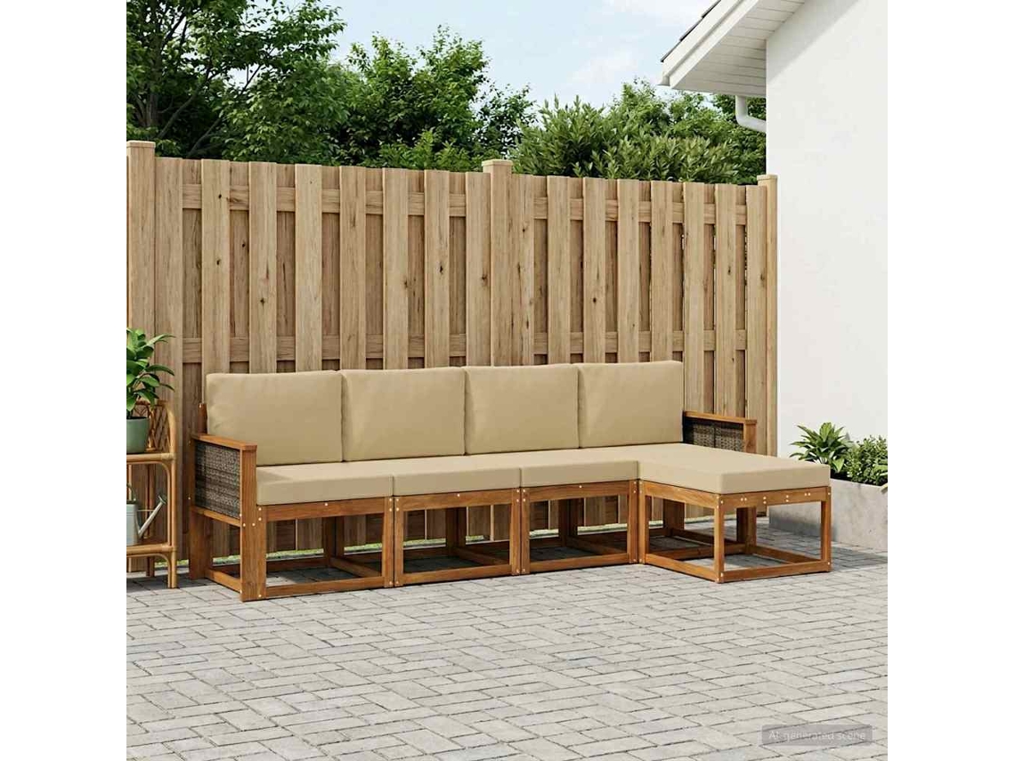 Vidaxl Conjunto De Sofás Para Exterior 5 Pcs Natural E Bege Poliéster