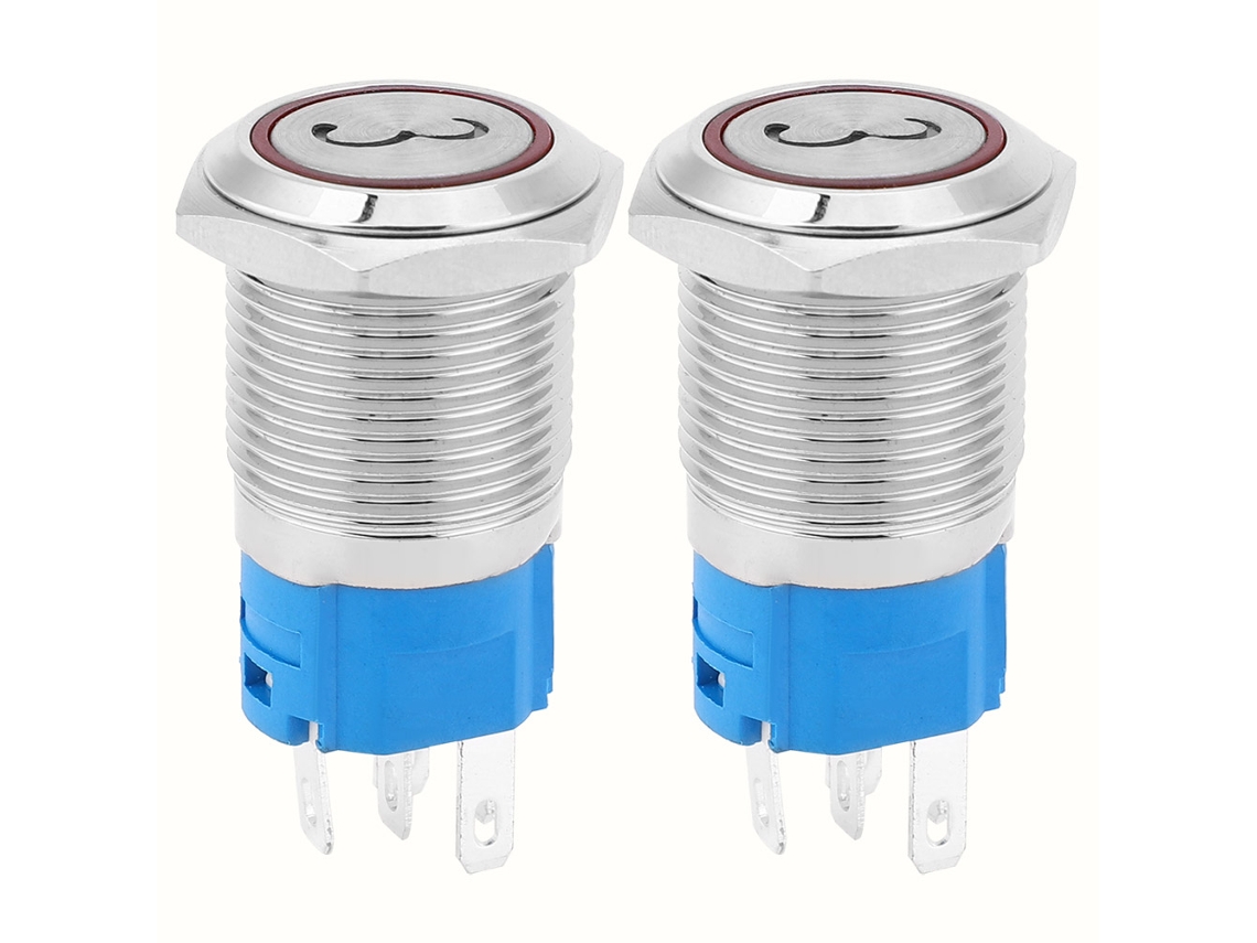 Interruptor De Botão Momentâneo De Metal Com Led 5 Pinos 16mm 3v-6vdc 2pcs Flat Red