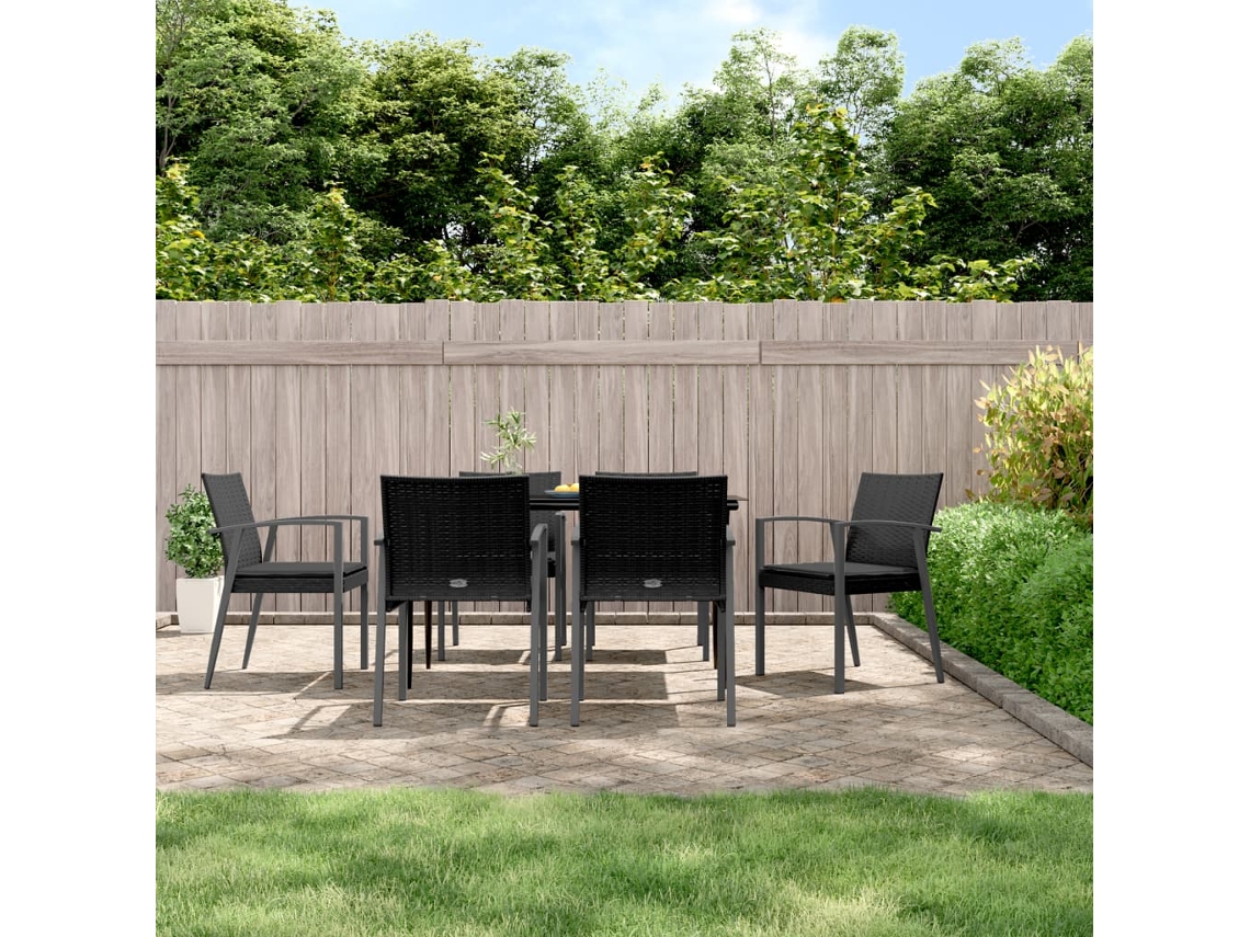 Conjunto 7 Peças Jantar P/ Jardim C/ Almofadões Vime Pe E Aço Dkd Home Decor