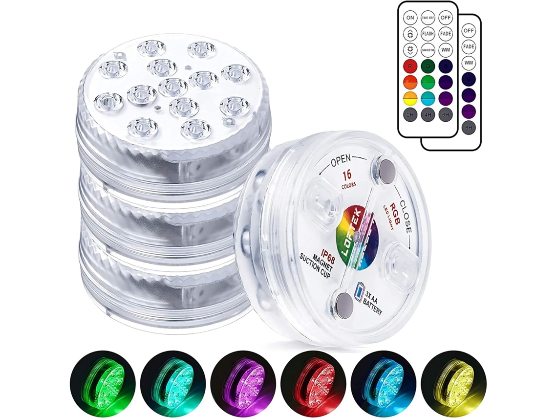 Luz Subaquática Led À Prova D'água Ip68 Com Controle Remoto Rf, Ímã E Ventosa, Iluminação Colorida Para Piscinas E Aquários