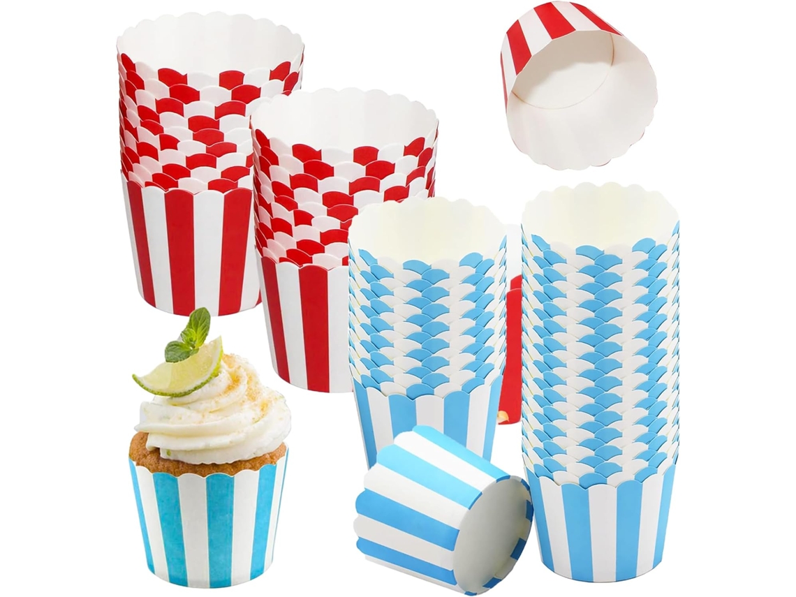 Formas De Papel Para Muffins - 100 Unidades Listradas Bolos Ideais Festas, Festivais E Casamentos