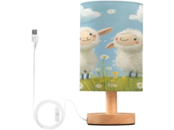 Abajur De Cabeceira Led Branco Em Formato Ovelha Com Portas USB, Luminária De Mesa, Luminária de Leitura, Luminária de De