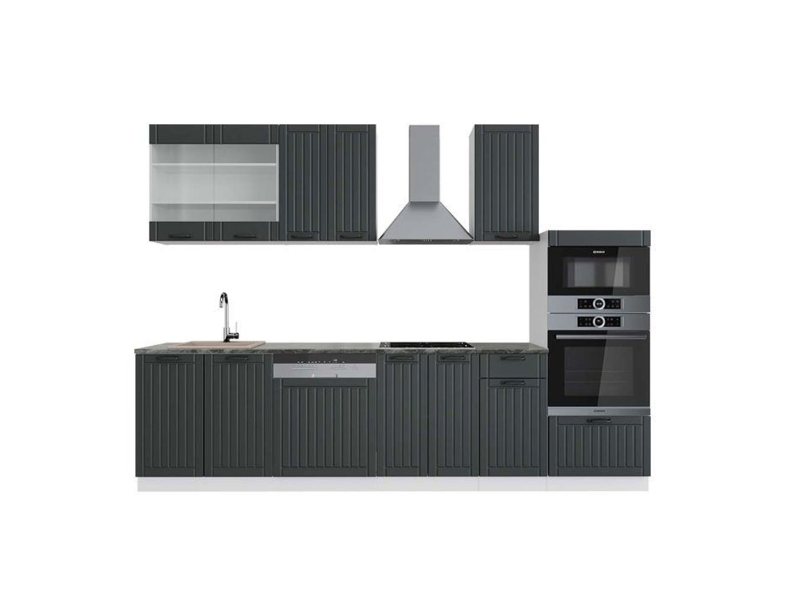 Cozinha Fame-Line, 300 cm com armário alto, PT Antracite, Casa de campo antracite/branco, Vicco