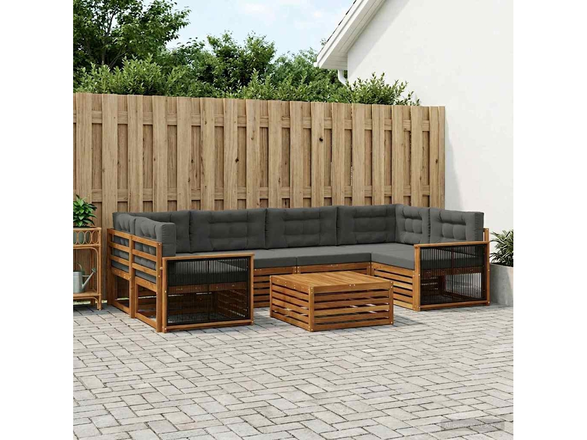Vidaxl Conjunto De Sofás Para Exterior 7 Unid. Natural E Antracite