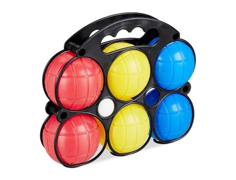 Bola De Petanca Infantil, 6x 3 Cores, Plástico, Com Cochonnet Estojo De Transporte, Conjunto Para Crianças, Colorido Relaxdays