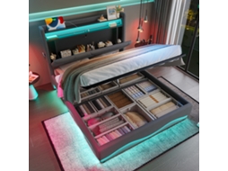Cama Estofada 160x200 Led Arrumação Hidráulica Usb Bolsos Laterais