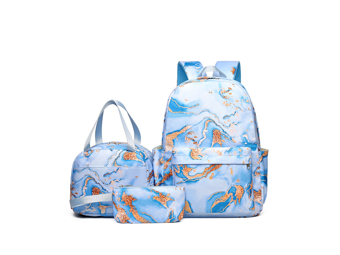 Mochila Escolar Completa, Conjunto De Três Peças De Mochila De Estudante, Azul Claro
