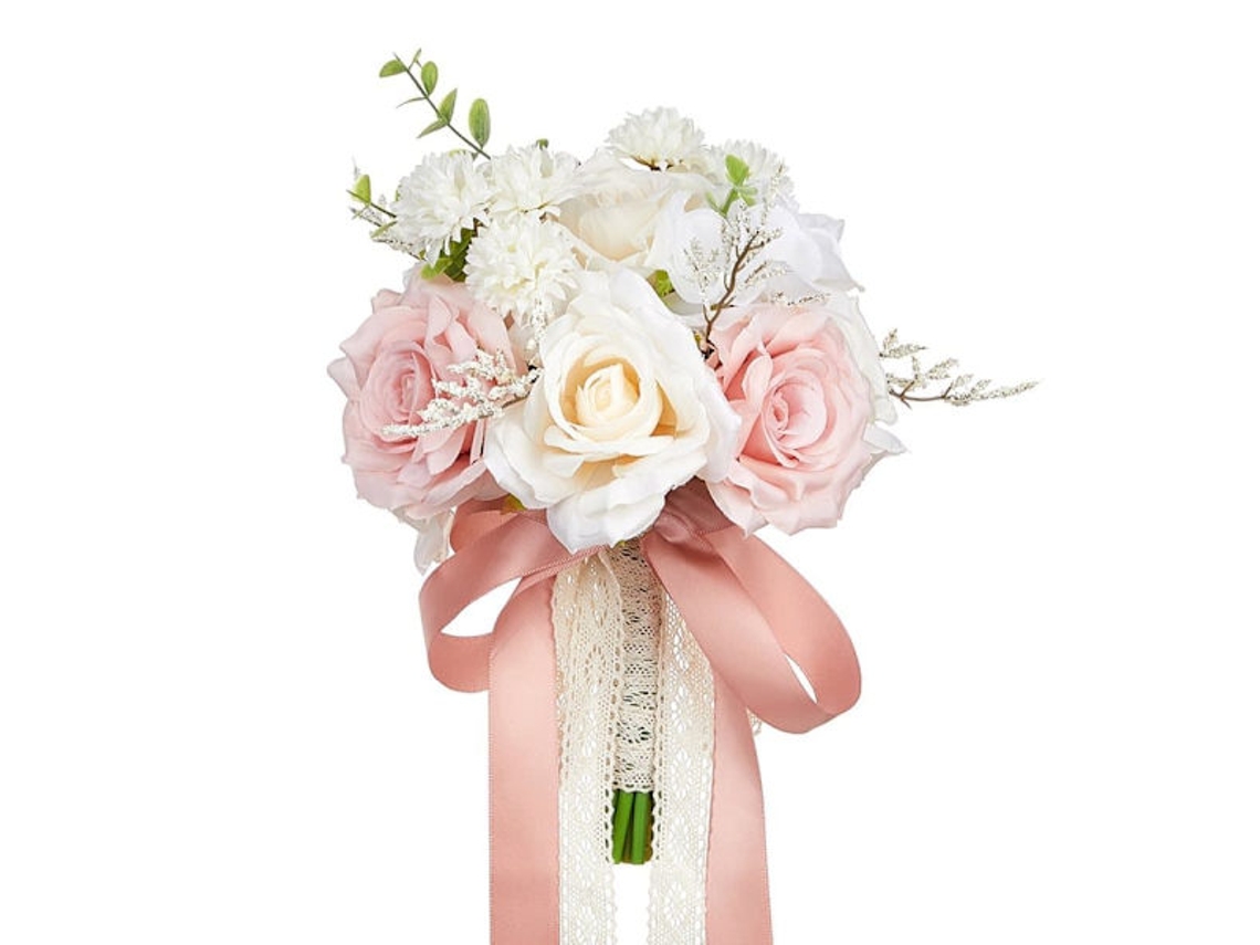 Buquês de Noiva e Damas de Honra, Rosas Artificiais Brancas e Champanhe, para Casa e Casamento, Festas AQUAFORGE