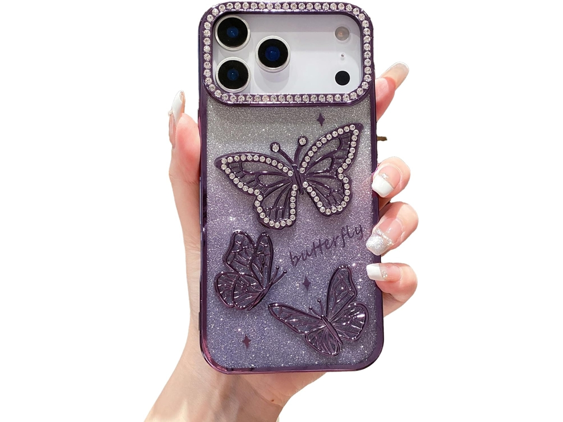 Capa Bling Butterfly Para Iphone 17 Pro Max, Capa Protetora Luxuosa Com Glitter, Diamante E Strass, Com Design Delicado Para Mulheres E