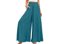 2026-pantalones Casuais Para Mulher Com Cintura Elástica E Perna Larga Com Bolsos Xxl Azul Escuro