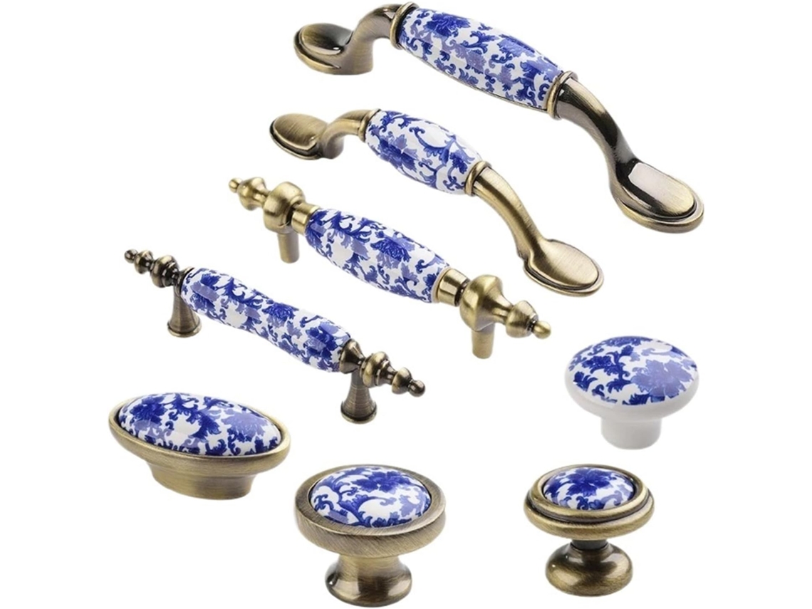 Puxadores De Armários Cozinha Em Porcelana Cerâmica Azul E Branca, Com Furo Único, Em Liga De Zinco, Para Gavetas E