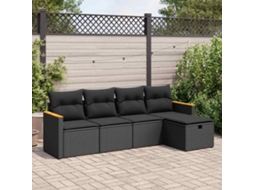 5 Pcs Conjunto Sofás De Jardimconjuntos Relax Jardimconjunto De Jantar Com Almofadões Vime Pe Preto Cfw604449 Lovely Home