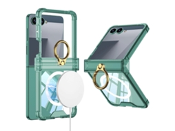 Capa Magnética Gkk Para Samsung Galaxy Z Flip7 5g Com Suporte De Anel E Proteção De Dobradiça Para Airbag, Capa De Telefone À Prova De Choque, Verde
