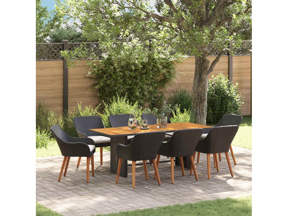 Vidaxl Conjunto de Jantar para Jardim com Almofada 9 Pcs Preto Vime Pe
