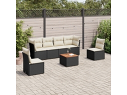 7 Pcs Conjunto De Sofás P/ Jardim C/ Almofadões Vime Pe Preto Dkd Home Decor