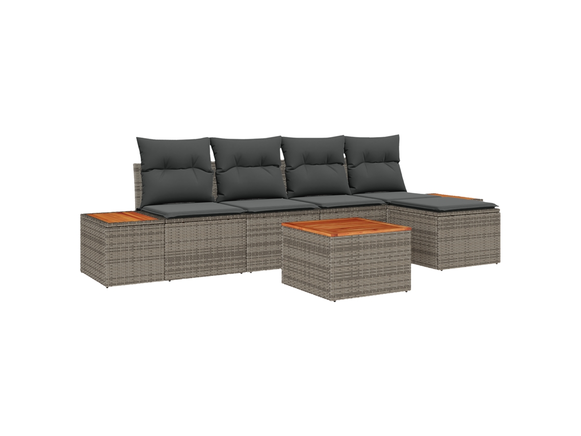 Conjunto 6 Conjunto De Sofá De Jardim Vidaxl Cinzento Vime Pe (294 X 117 X 85 Cm)
