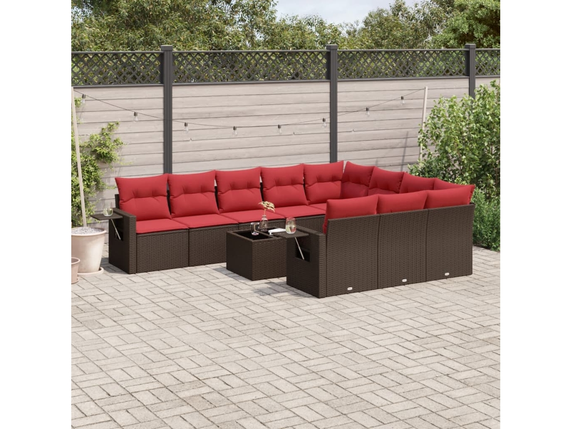 Vidaxl Conjunto De Sofá De Jardim Com 11 Peças E Almofadas Em Rattan Sintético Marrom