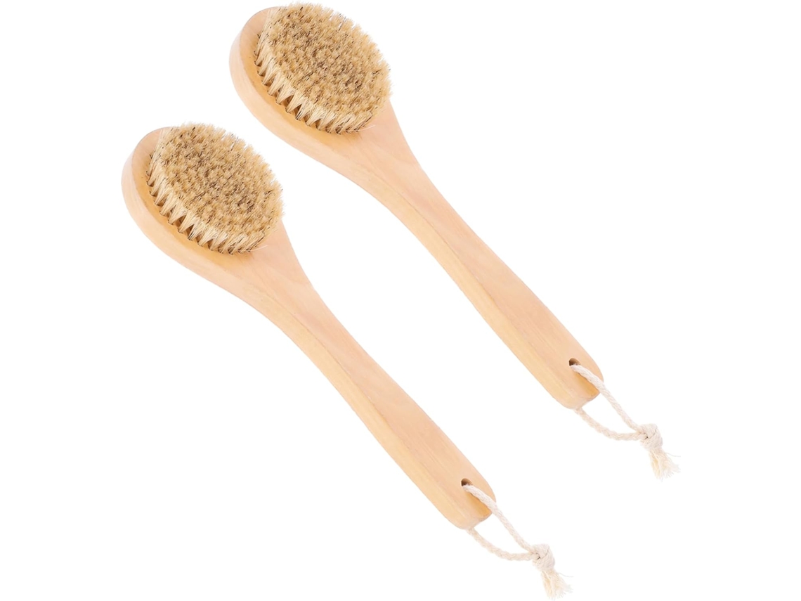 Conjunto De 2 Escovas Banho Ounona Com Cerdas Naturais Porco Para Esfoliação E Massagem Corporal, Cabo Ergonômico, Para