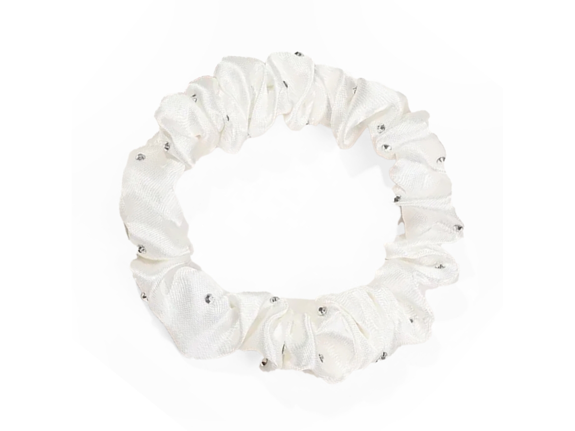 Coruja Clássica Para Cabelo De Cetim Plissado Diamante Chic Branco