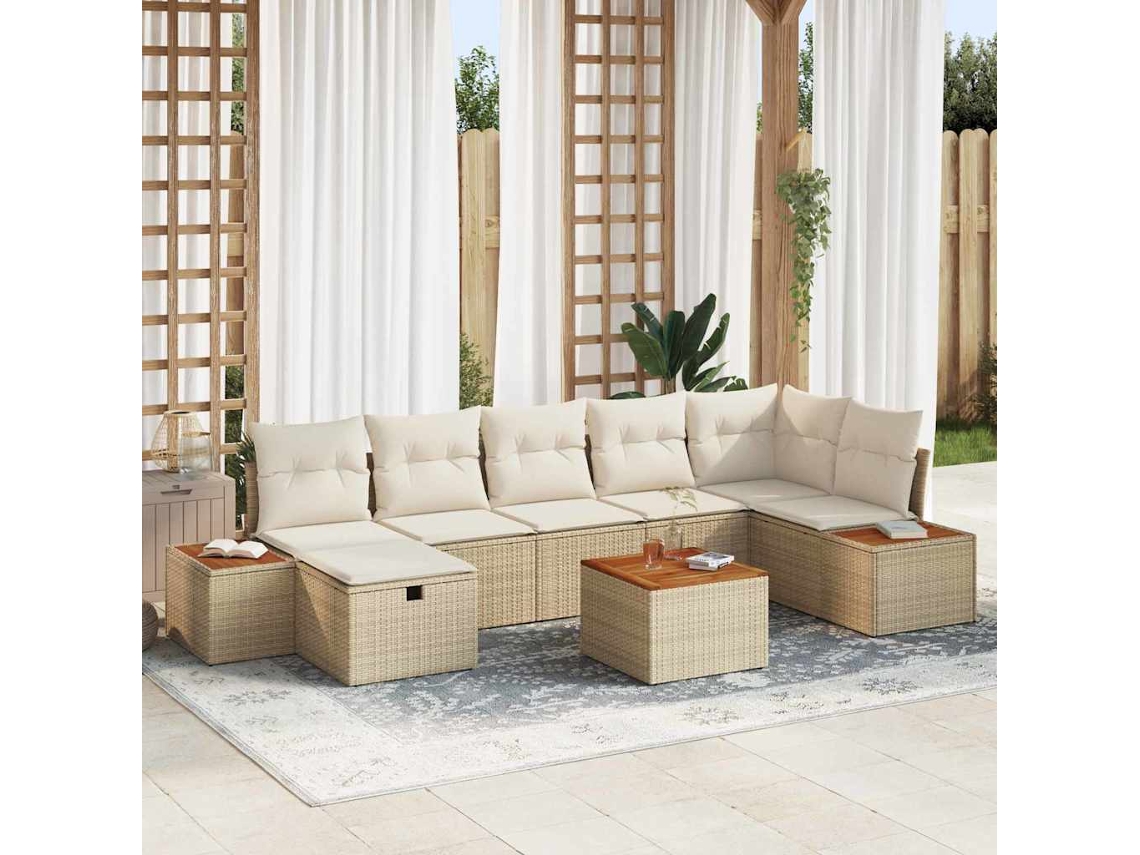 Vidaxl Conjunto De Sofá De Jardim 8 Unid. Bege Vime Pe
