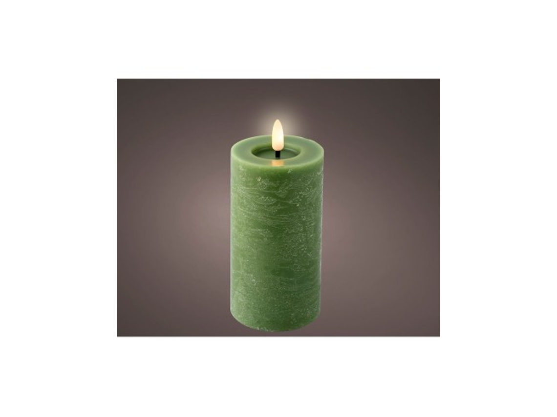 Vela De Cera Led Verde, Ø7 X 15 Cm Lumineo