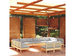 Vidaxl 13pcs Conjunto Lounge De Jardim + Almofadões Cinza Pinho Maciço