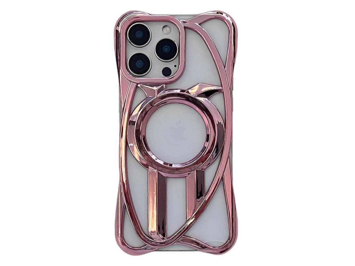 Capa Tkdaddy Para Iphone 16 Pro Max Compatível Com Magsafe, Sem Moldura, Galvanizada, Com Design Vazado, Em Tpu, Ouro Rosa