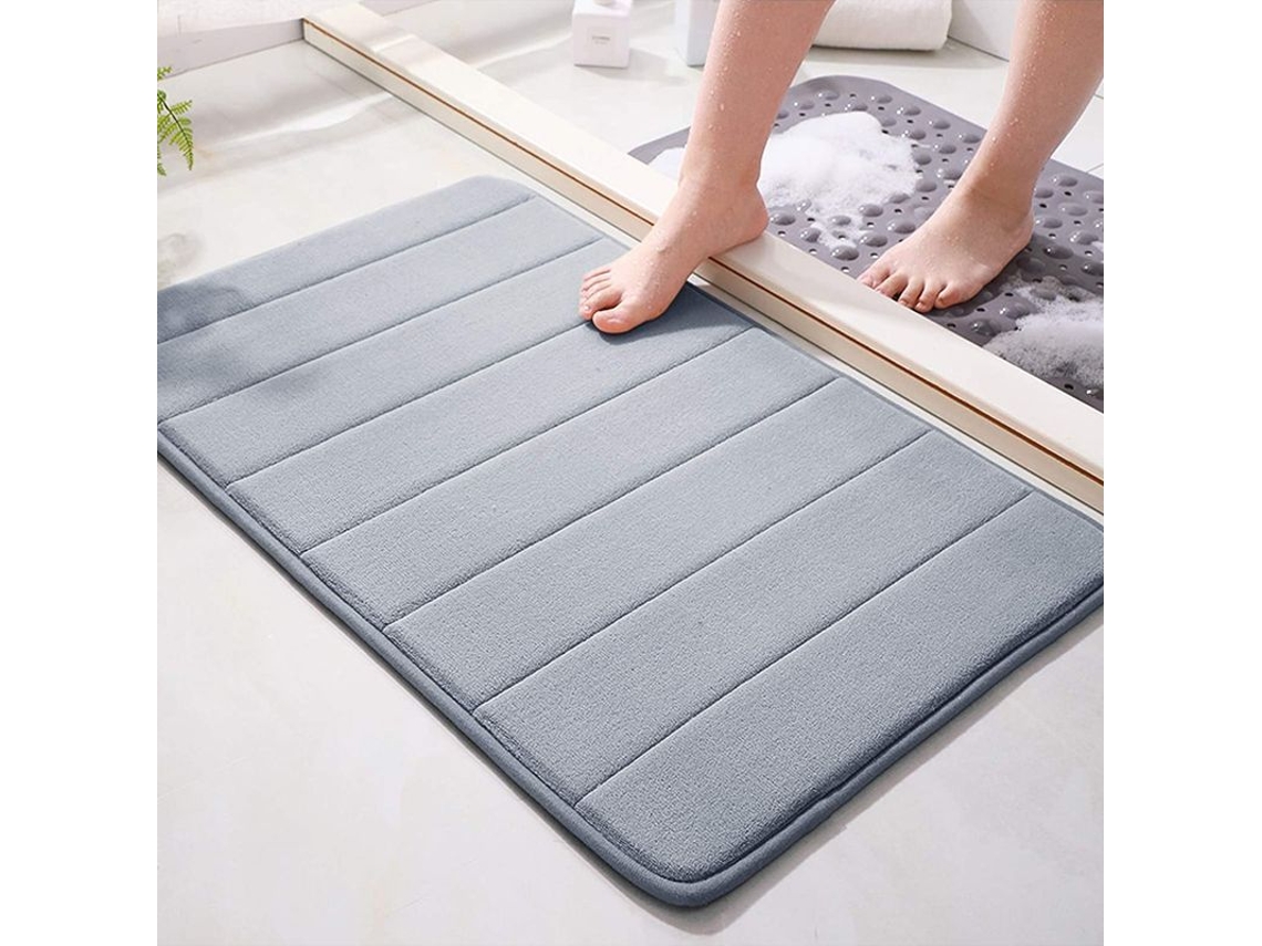 Nova Line tapete de Banho de Espuma de Memória com Pelúcia Coral Antiderrapante Absorvente Macio Lavável À Máquina Cinza