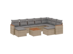 Conjunto de 10 Sofás para Jardim com Almofadões Vime Pe Bege MAISON EXCLUSIVE