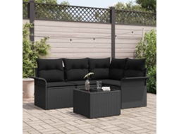 Vidaxl Conjunto De Sofá De Jardim 5 Unid. Preto Vime Pe