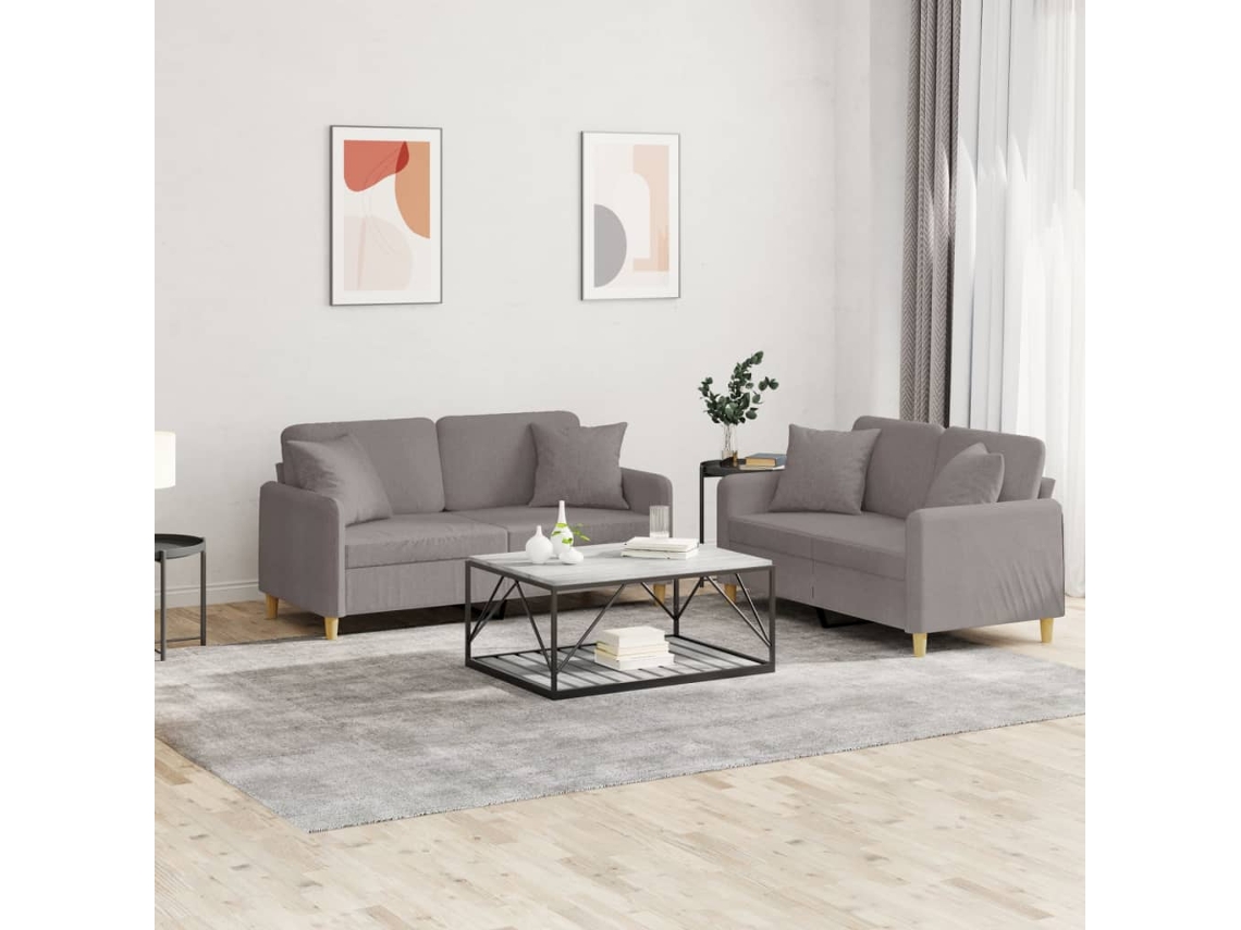 Vidaxl 2 Pcs Conjunto De Sofás Com Almofadas Tecido Cinza-acastanhado