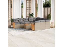 Conjunto de Sofá de Jardim 11 Peças C/ Almofadões Vime Pe Bege Dkd Home Decor