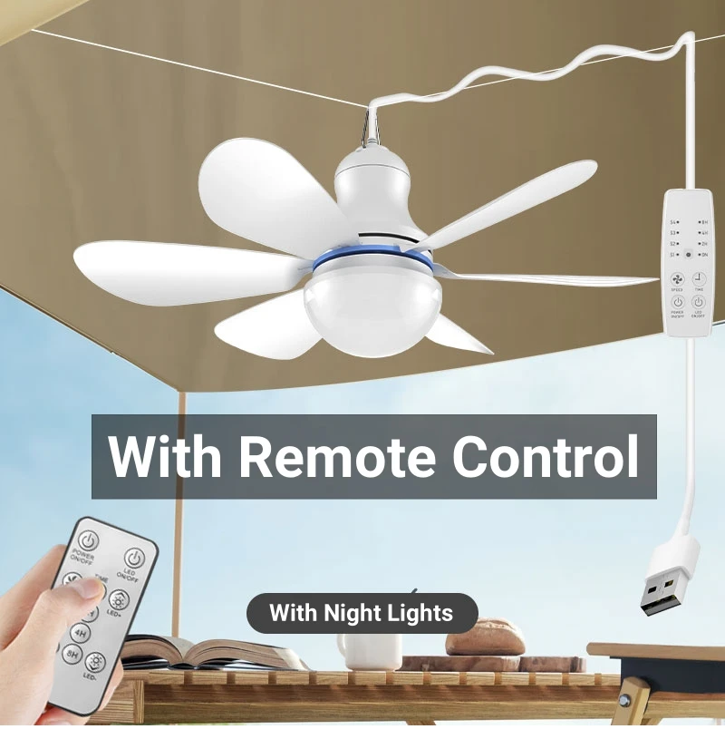 Ventilador de Teto Portátil MDUG com Luz Led e Controle Remoto