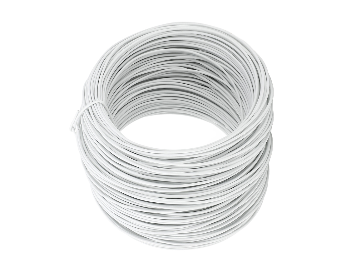 Arame de amarração galvanizado em PVC, 0,75 mm, 50 m, para vergalhões e cabos de fibra óptica, branco.