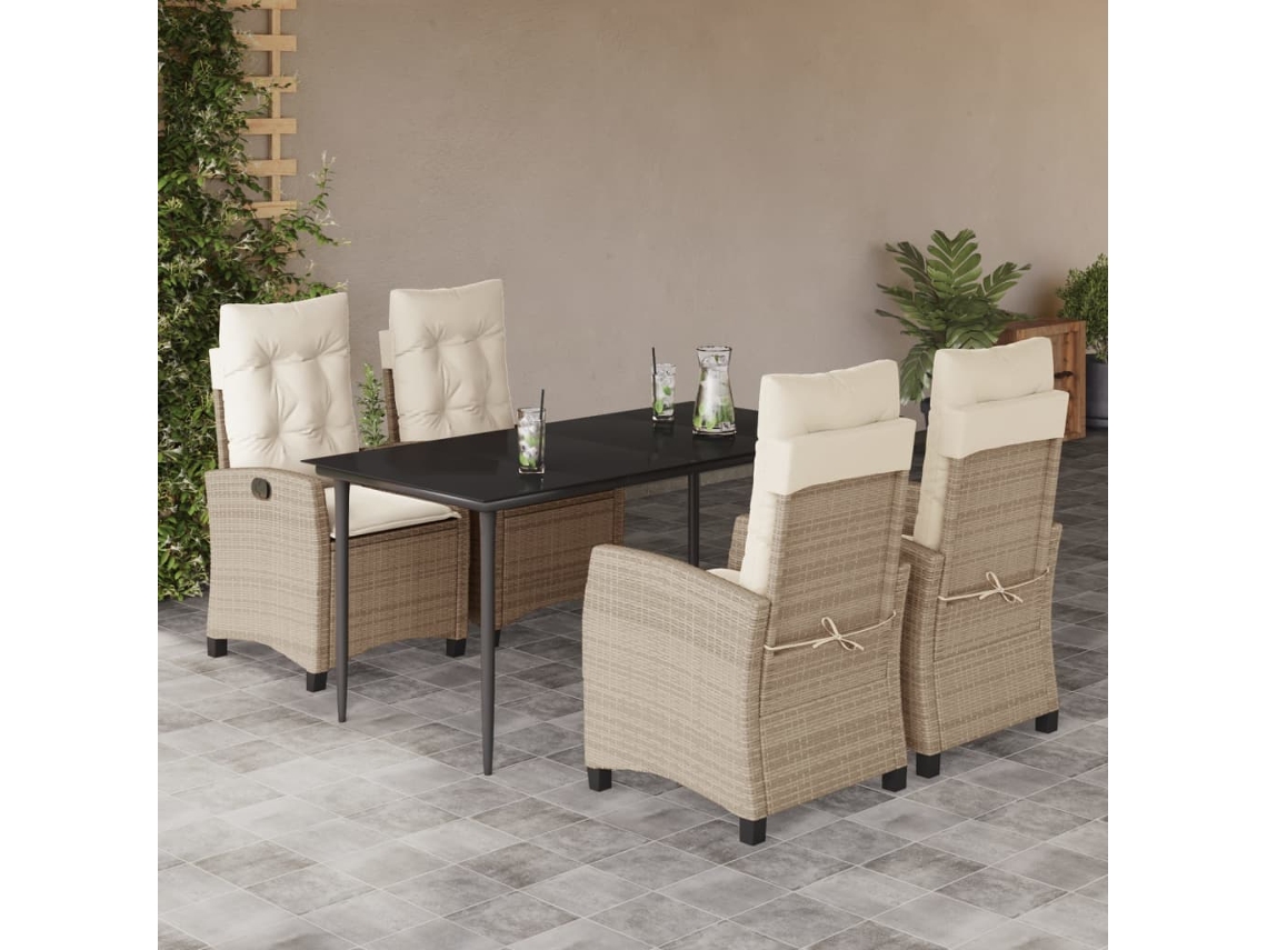 Vidaxl 5 Pcs Conjunto De Jantar P/ Jardim Com Almofadões Vime Pe Bege
