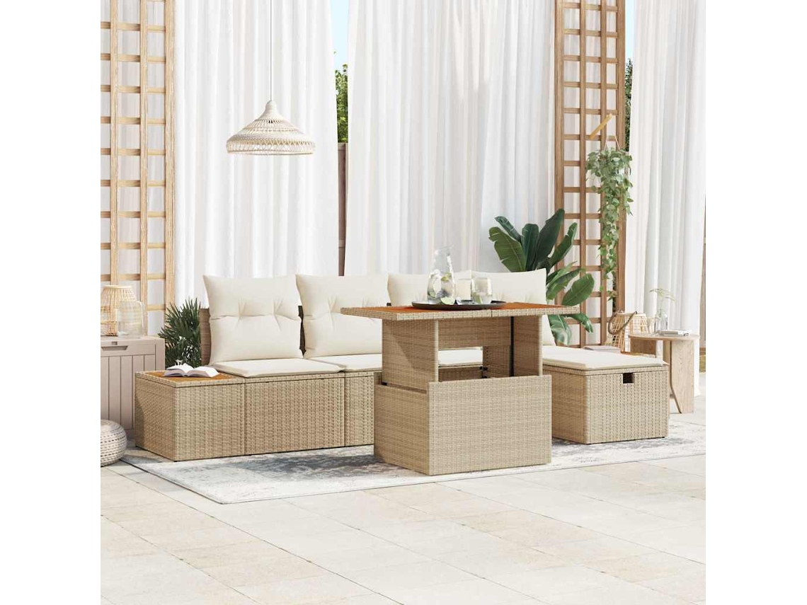 Vidaxl Conjunto De Sofá De Jardim 6 Unid. Bege Vime Pe